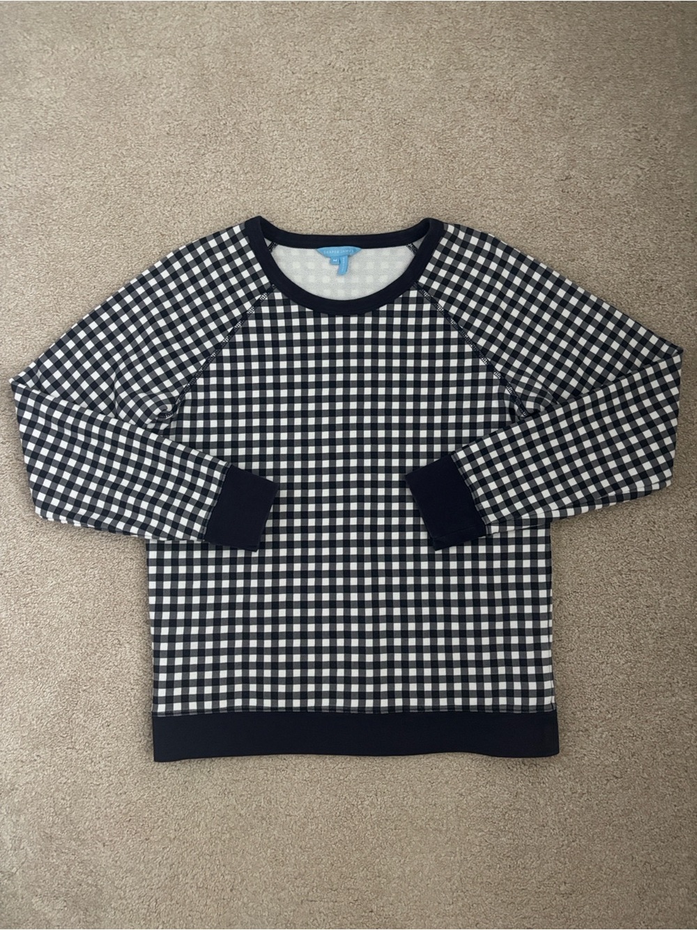 Draper James Natalie Sweatshirt in Navy Blue Gingham Check, size Medium